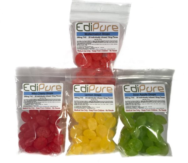 Edipure candy edibles are a fusion of fresh fruit flavors with a strong dose of THC in every piece. As a result, they are soft, chewy, and coated